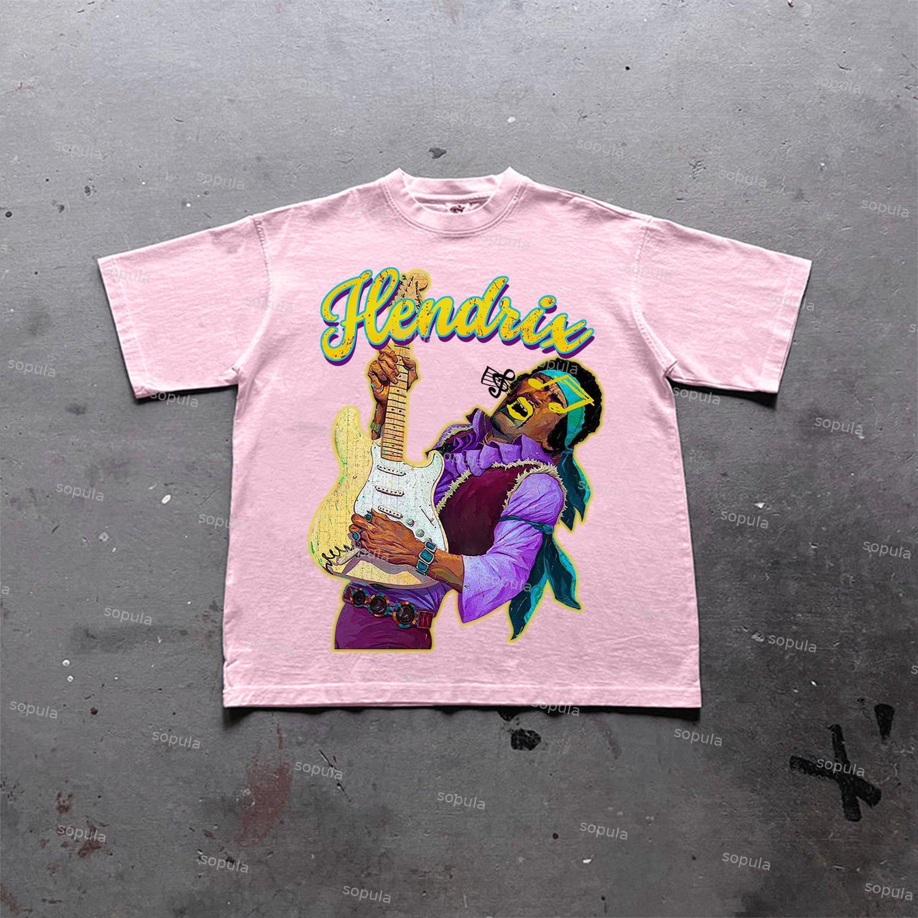 Sopula Hendrix Fashion Guitarist Graphic Print Cotton T-Shirt Product Image