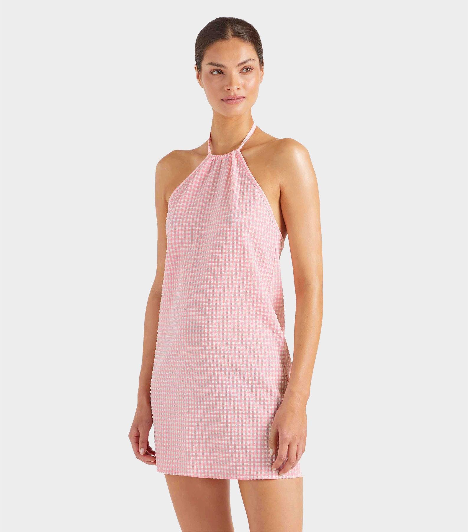 Gingham Seersucker Mini Dress - Milkshake Gingham Product Image