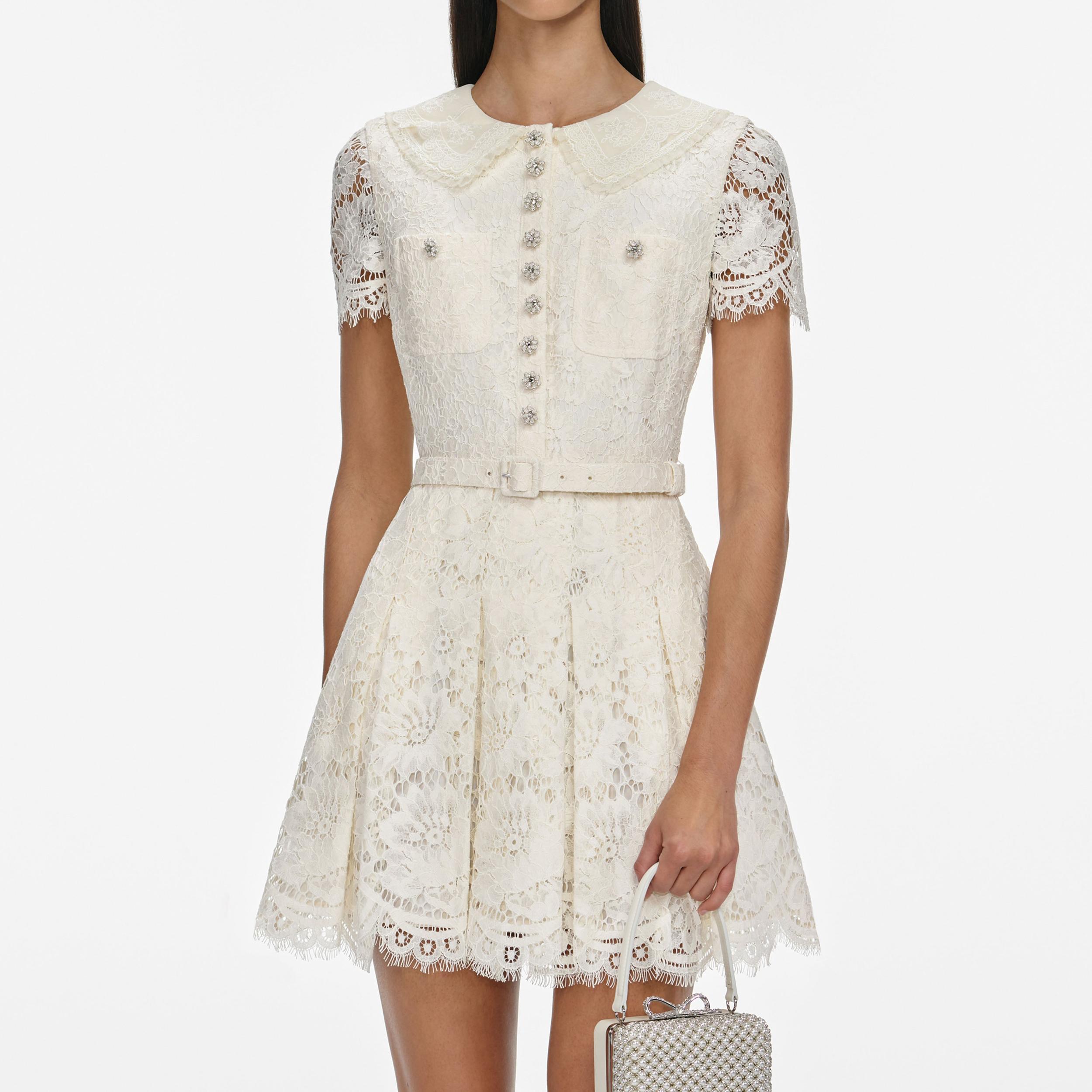 Cream Floral Lace Mini Dress Product Image