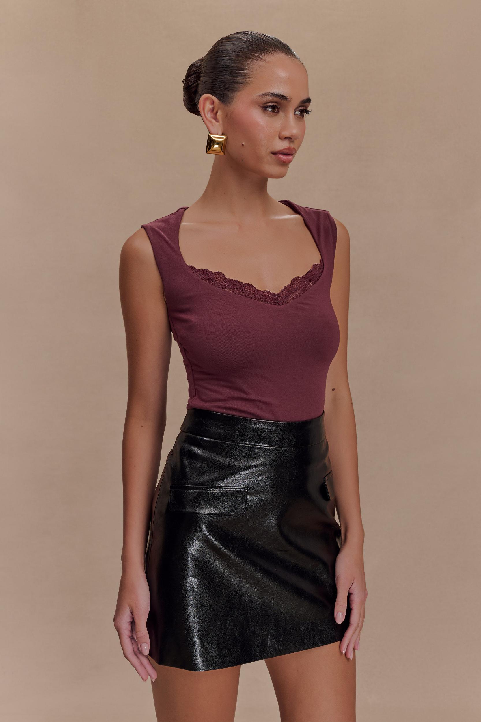Tatianna Lace Trim Modal Top - Mahogany Product Image