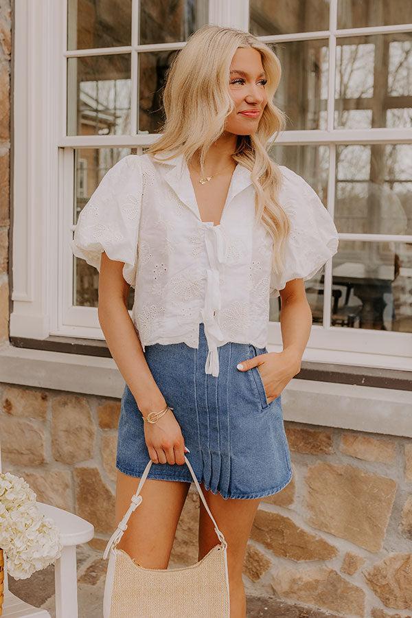 Boho Moment Eyelet Front Tie Top in Ivory Product Image