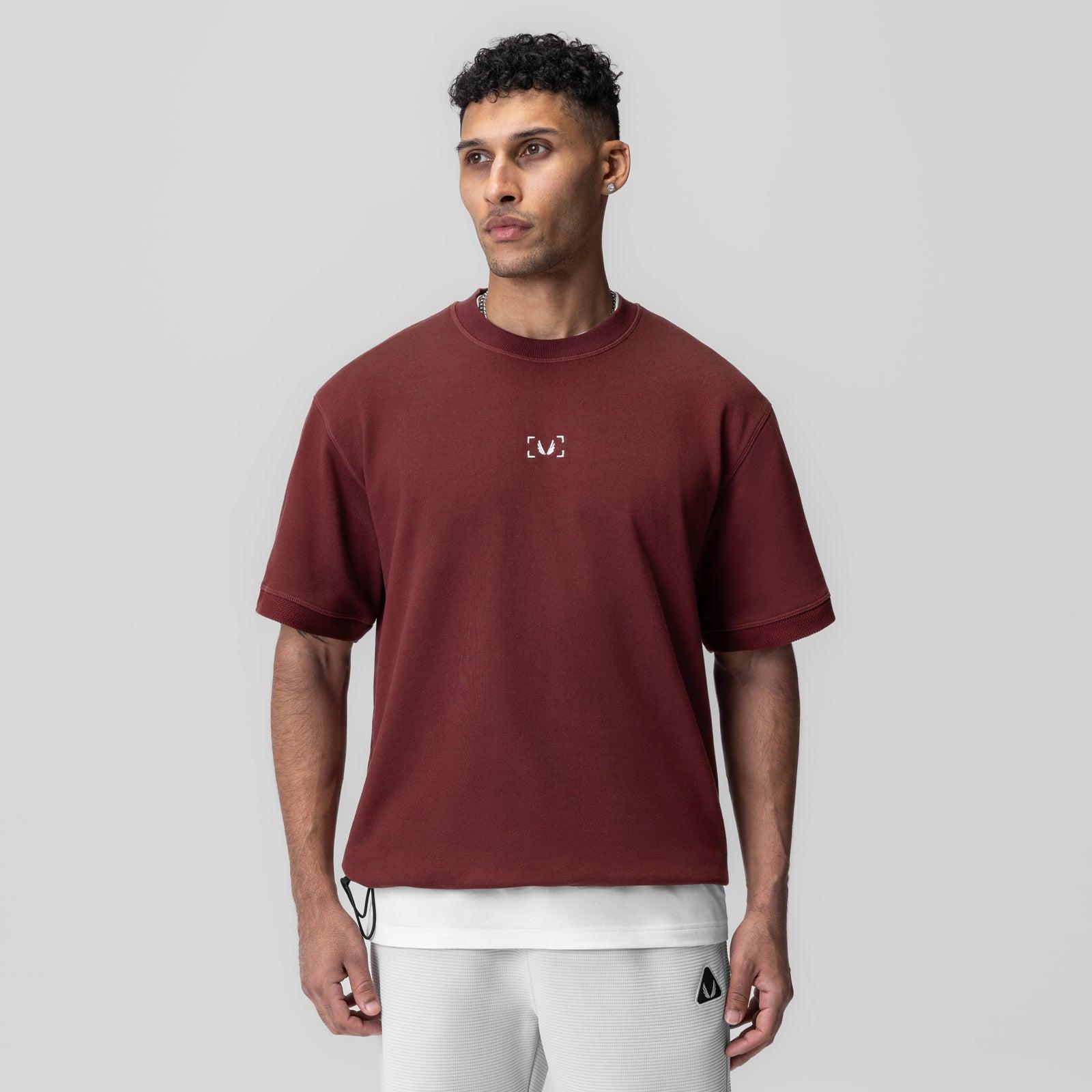 1026. Herringbone Terry Oversized Cinch Tee - Crimson Product Image