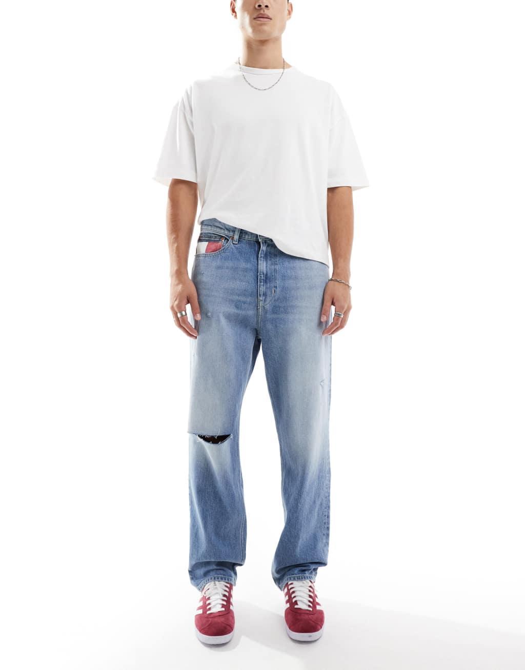 Tommy Jeans Skater ripped jeans in mid wash with flag details Product Image