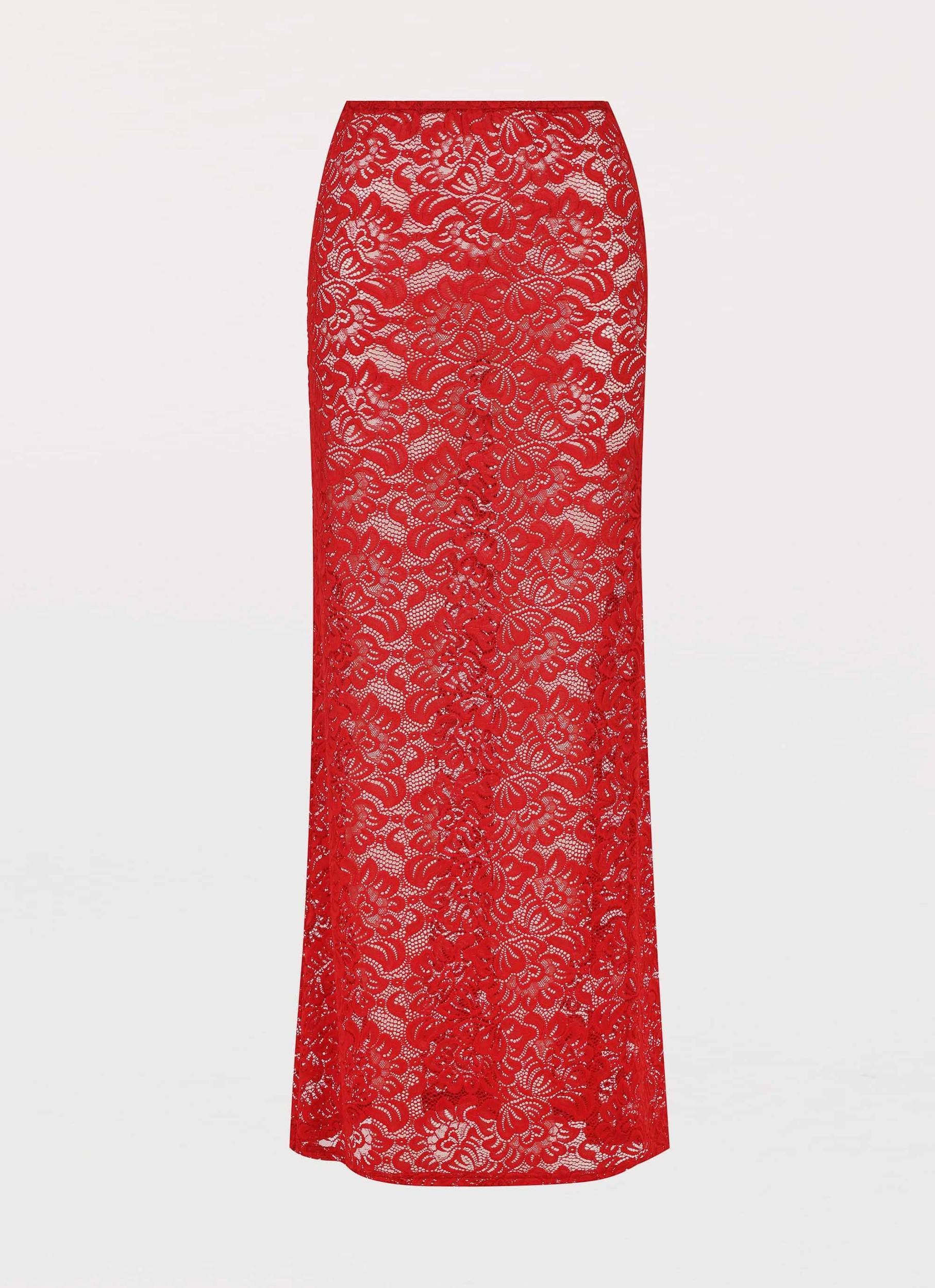 Zephyra Lace Maxi Skirt - Red Product Image