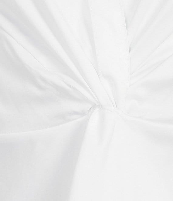 tyler boe Paige Woven Point Collar V-Neck Long Bell Sleeve Twist Front Shirt Product Image