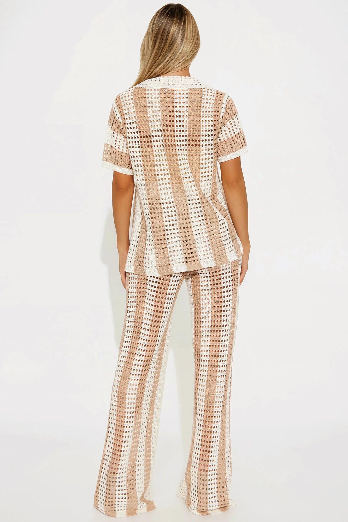 Hayden Crochet Pant Set - Taupe/combo Product Image