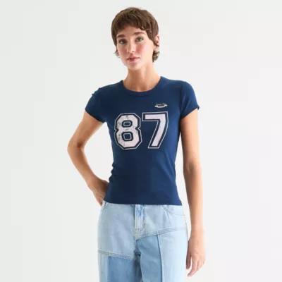 Arizona Womens Crew Neck Short Sleeve Juniors Graphic T-Shirt Product Image