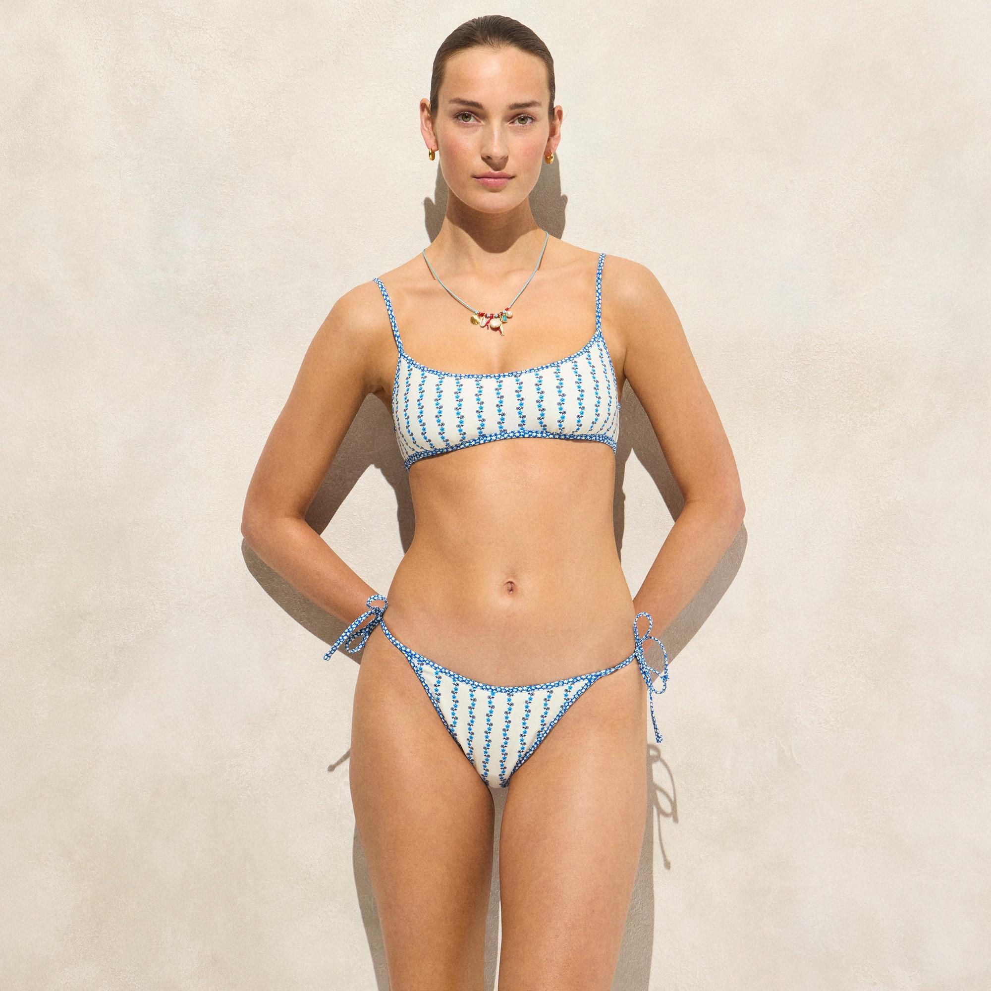 Scoopneck bikini top in floral-stripe print Product Image