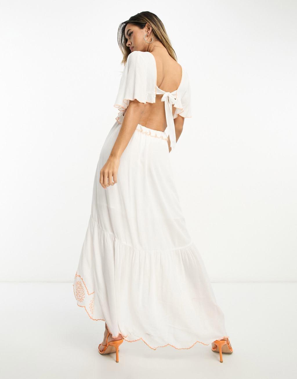 River Island embroidered cut out maxi beach dress Product Image