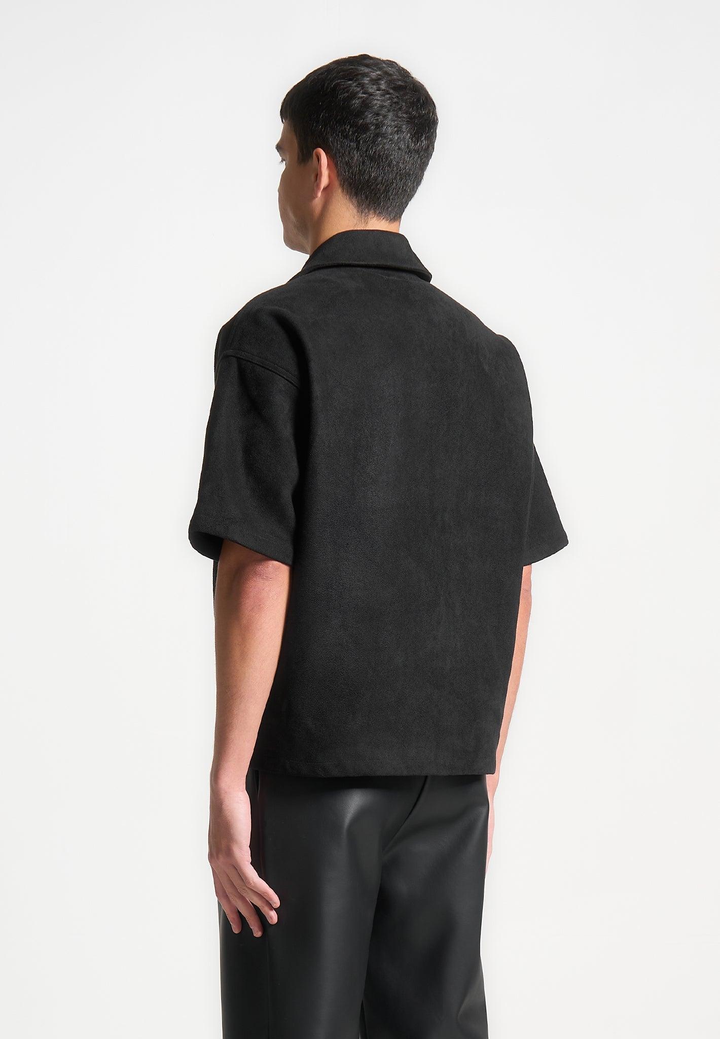 Luc - Boxy Suede Shirt - Black Male Product Image