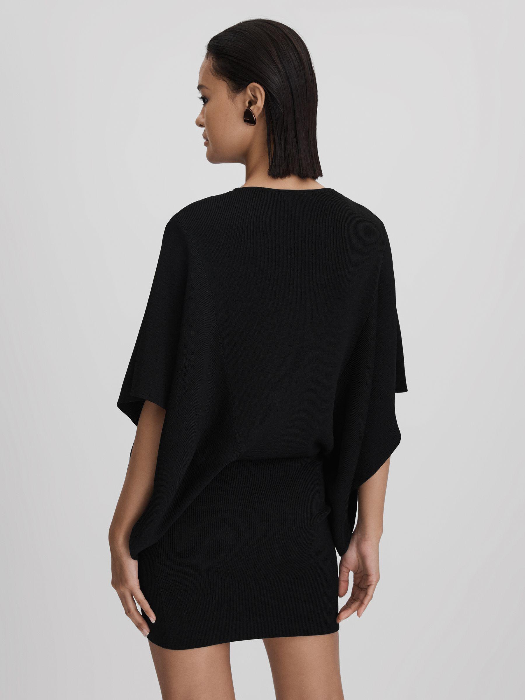 Knitted Cape Sleeve Mini Dress in Black Product Image