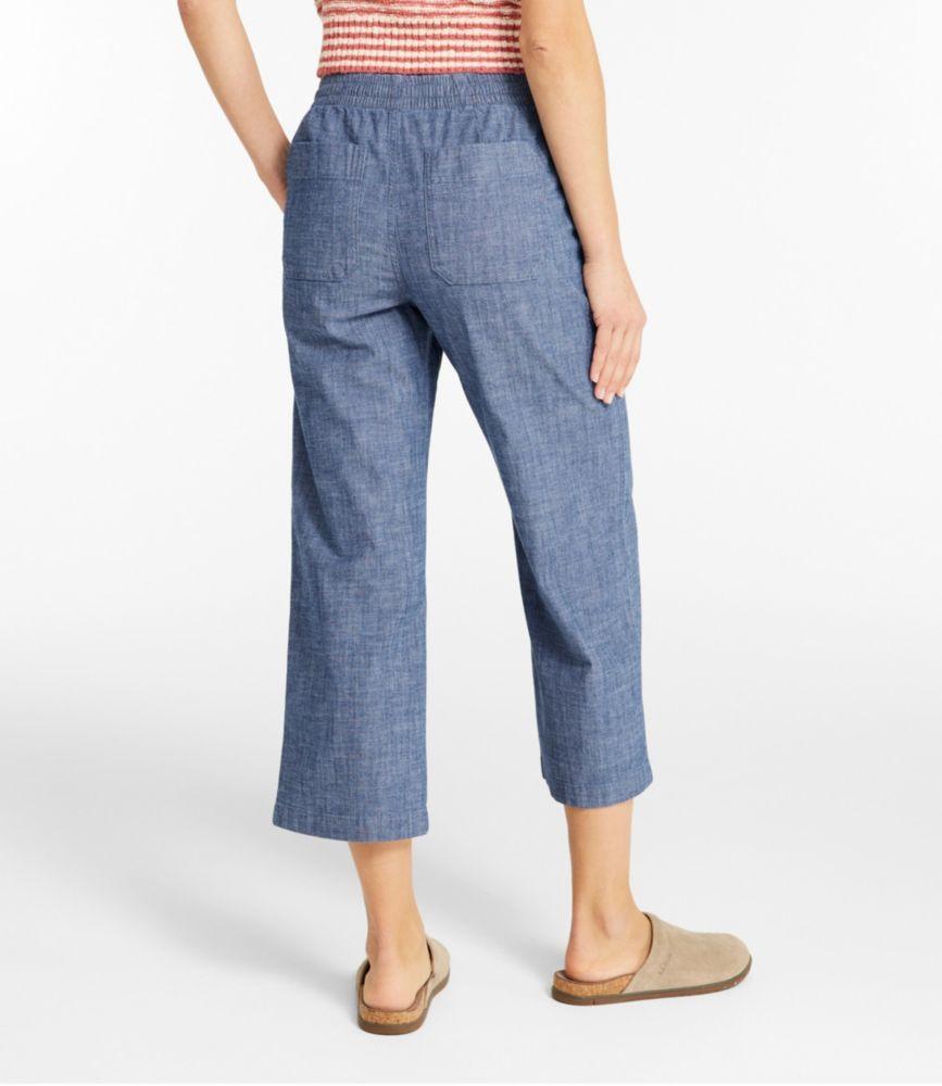 Women's Lakewashed Pull-On Chinos, Mid-Rise Wide-Leg Crop Chambray Product Image