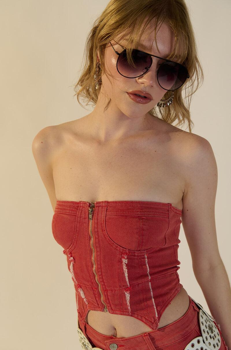 FLAMIN HOT DENIM TUBE TOP Product Image