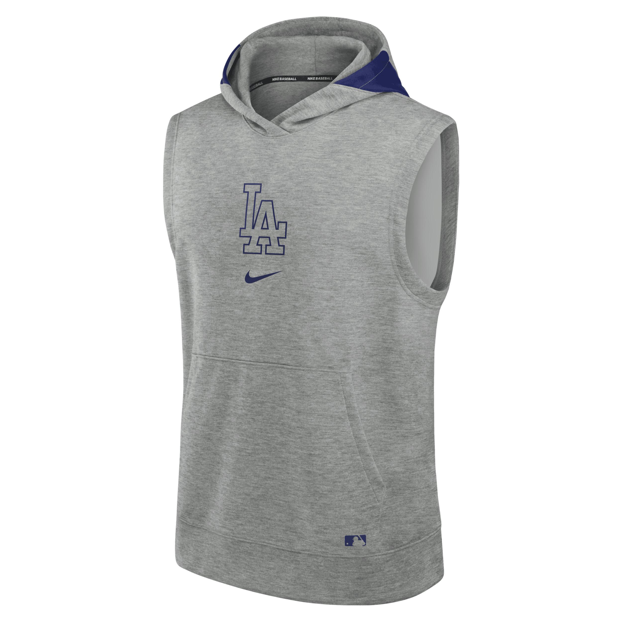 Nike Mens Heather Gray Los Angeles Dodgers Authentic Collection Early Work Performance Sleeveless Pullover Hoodie - Heather Gray Product Image