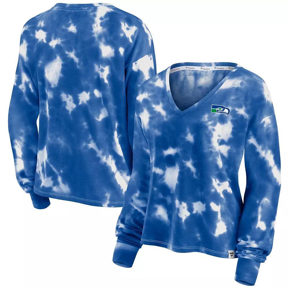 Women's Fanatics Branded White/Royal Seattle Seahawks Sport Resort Tie-Dye V-Neck Long Sleeve T-Shirt, Size: XS Product Image