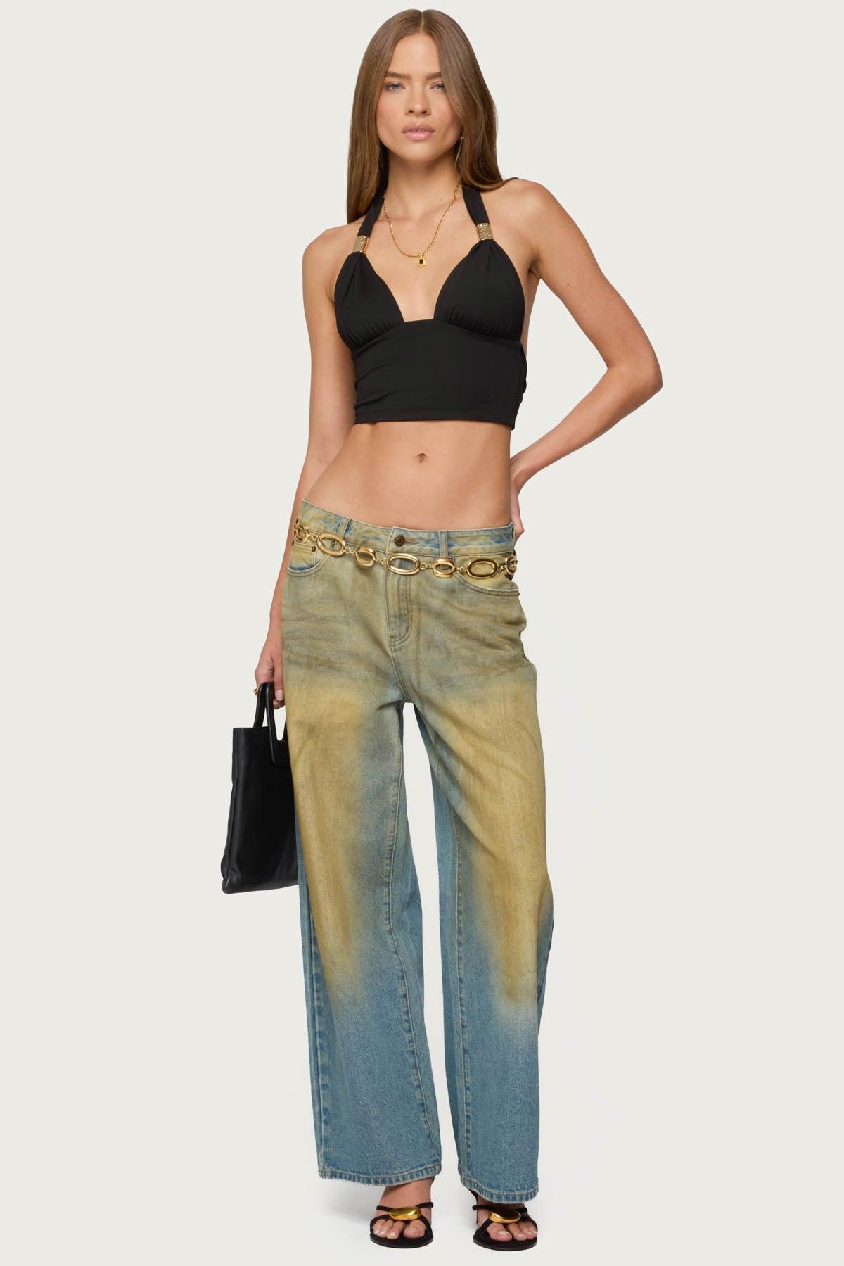 Aiva Backless Plunge Neck Halter Top Product Image