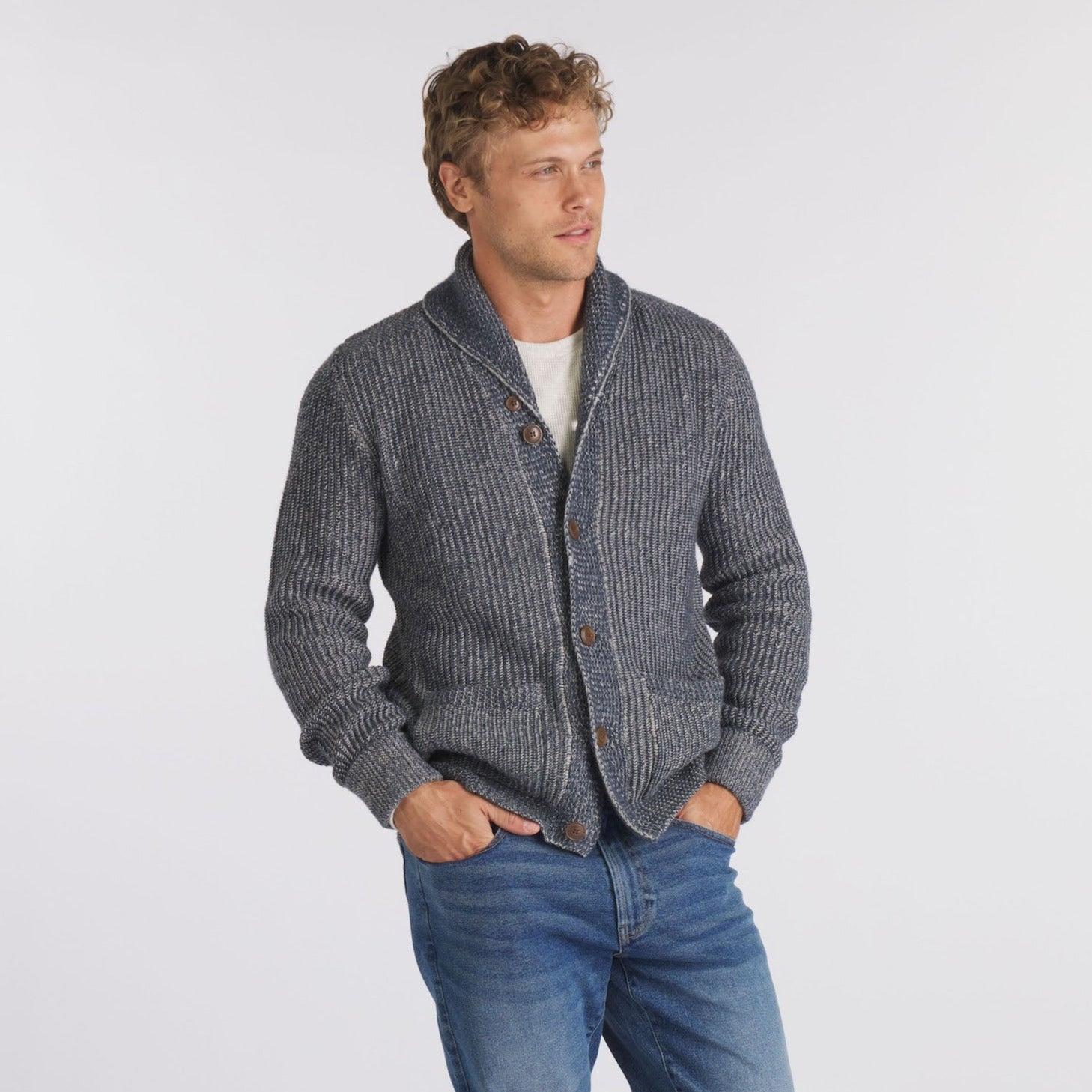 Belmont Plaited Cardigan Sweater - Blue Charcoal Product Image