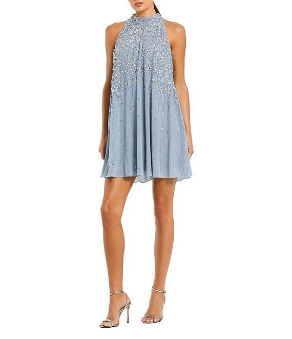 Mac Duggal High Neck Sleeveless Sequin Embellished Trapeze Dress Product Image