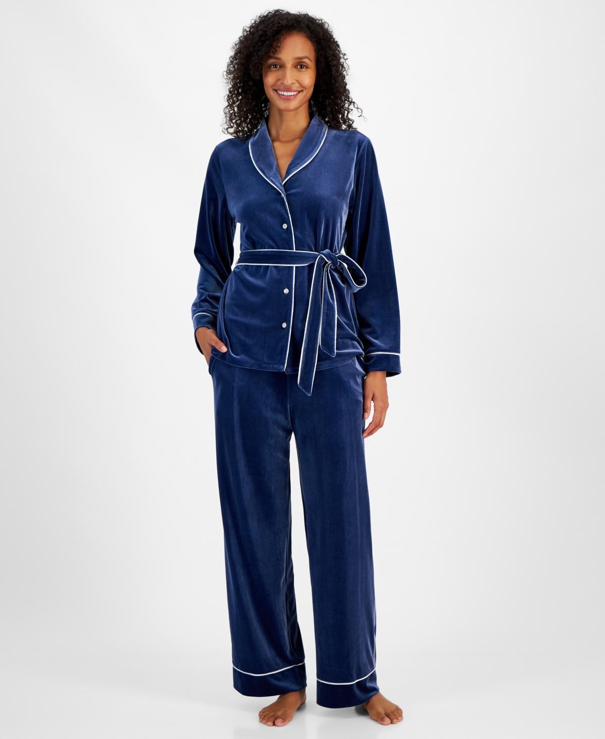 I.n.c. International Concepts Womens 2-Pc. Velvet Shawl-Collar Pajamas Set, Created for Macys Product Image