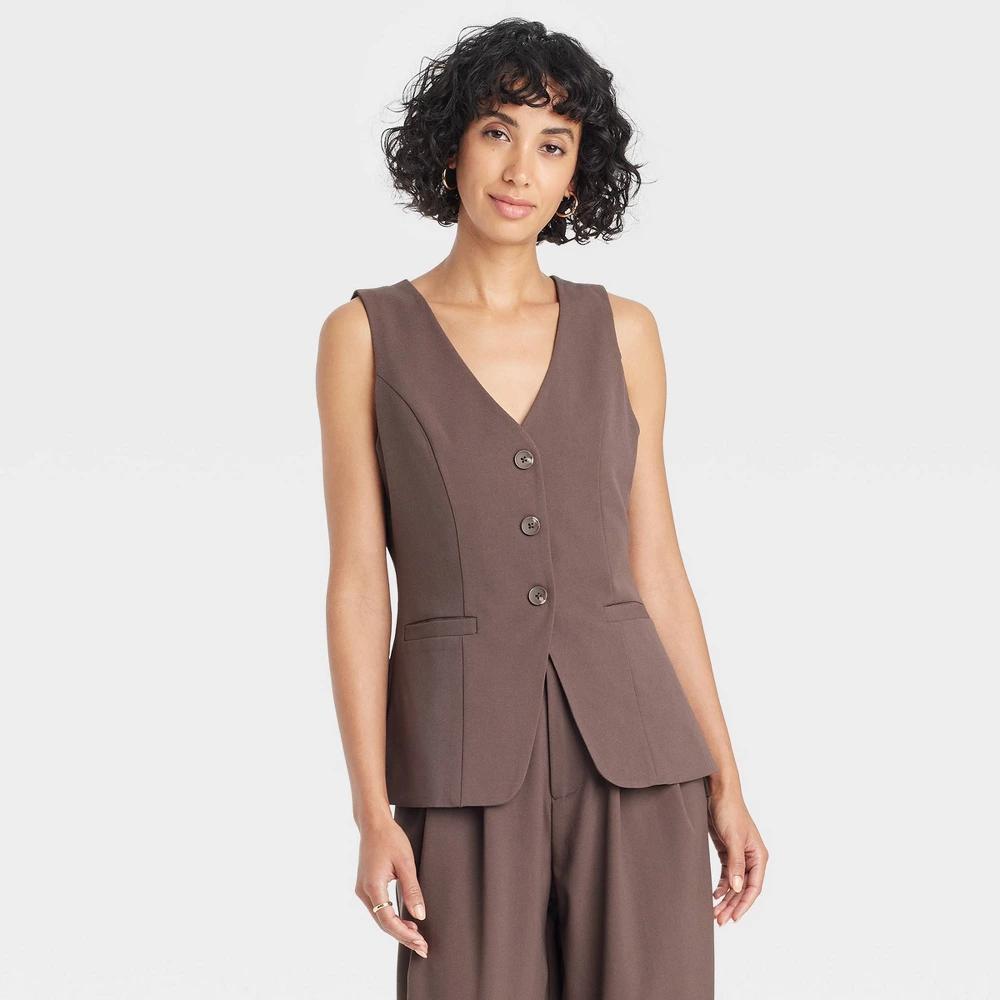 Womens Button-Front Vest - A New Day Brown Product Image