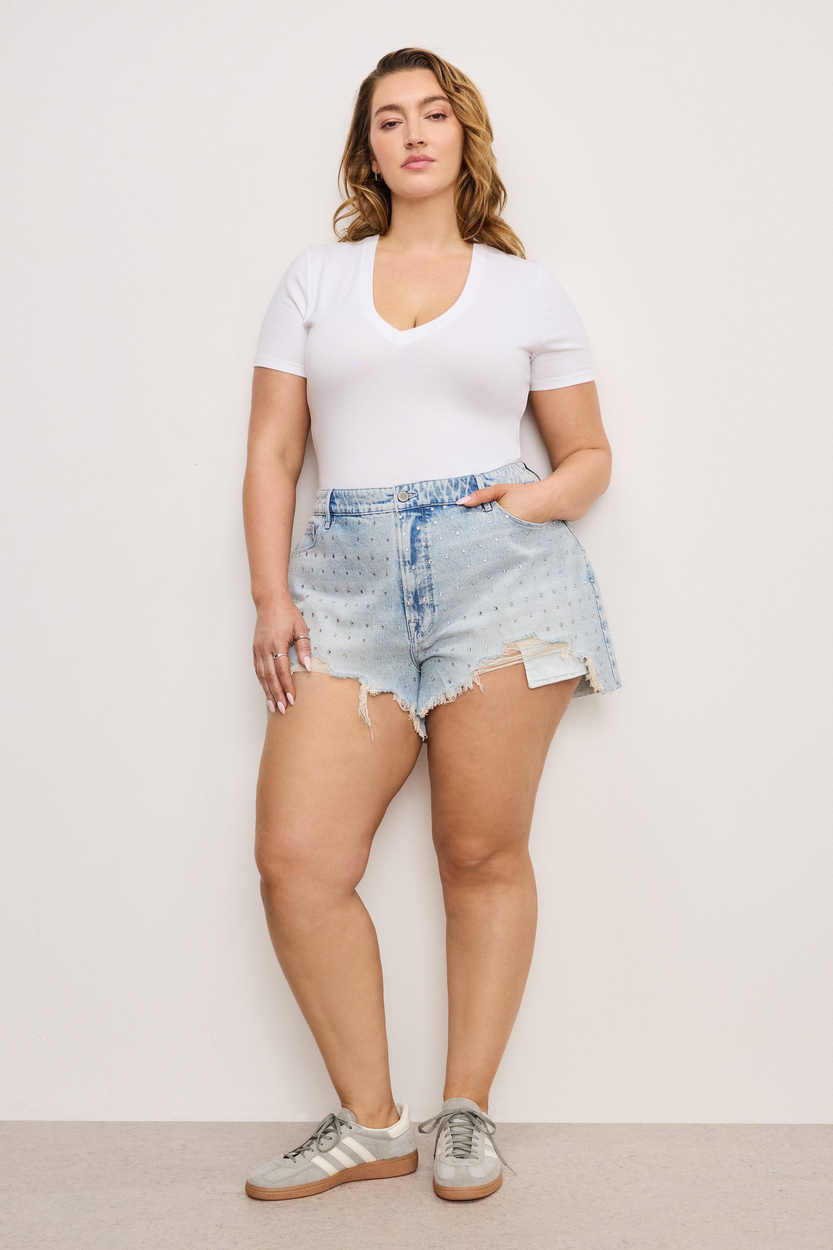 BOMBSHELL RHINESTONE SHORTS | INDIGO897 Product Image