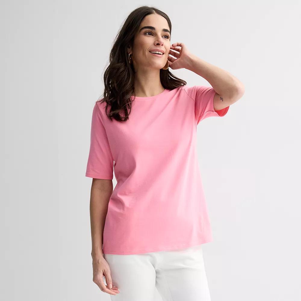 Women's Croft & Barrow® Elbow Sleeve Printed Basic Tee, Size: Medium, Pink Lipstick Product Image