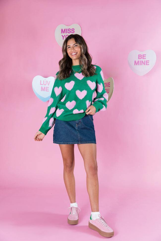 I'll Be There Green Fuzzy Heart Sweater SALE Product Image