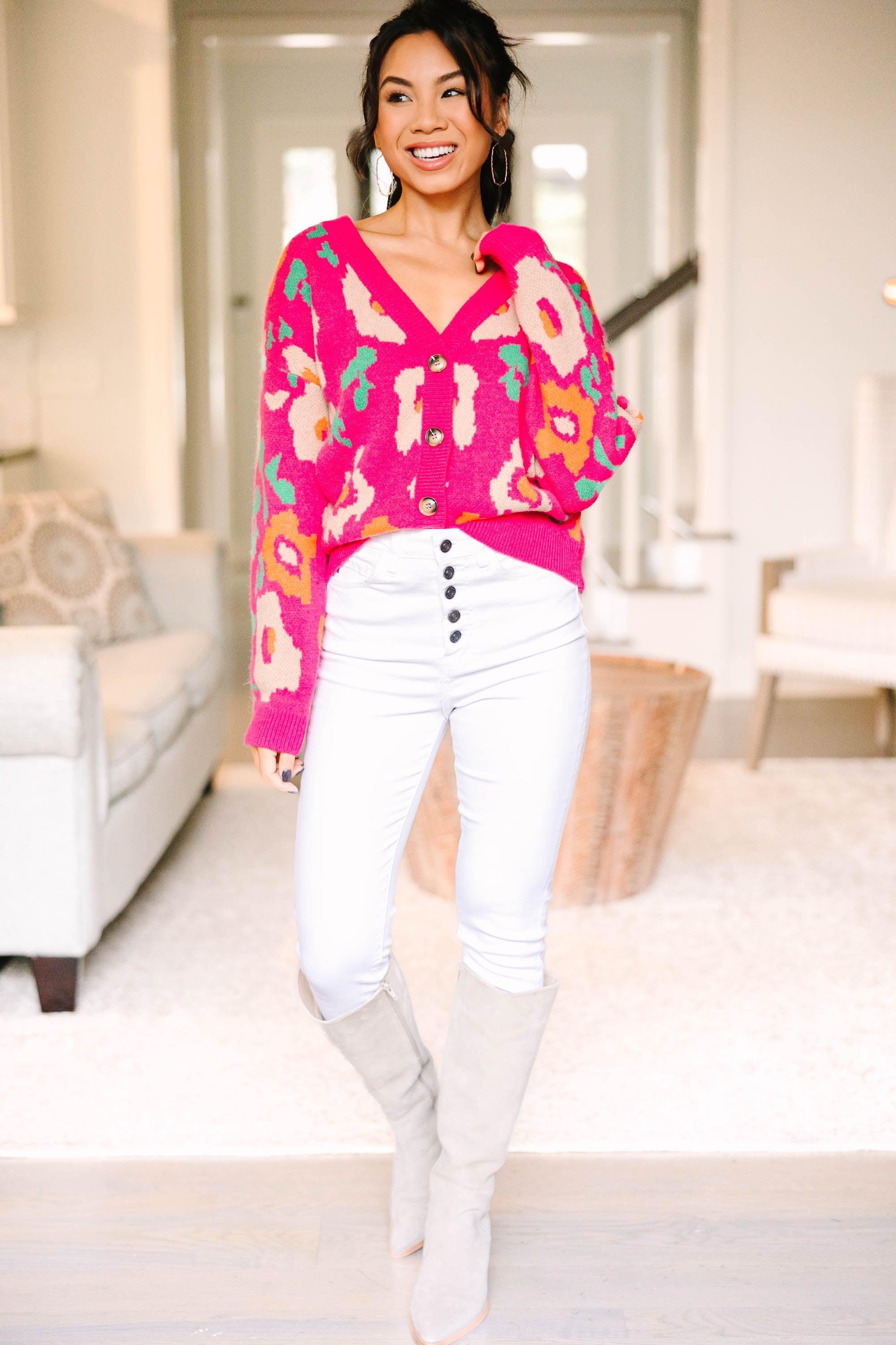 Always On The Move Hot Pink Floral Cardigan Female Product Image