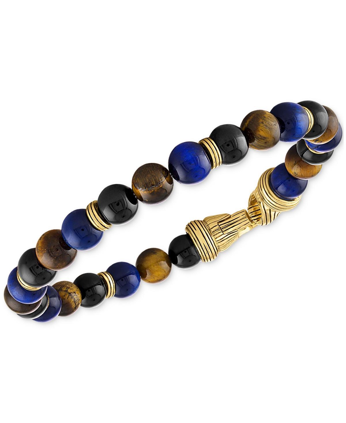 Esquire Mens Jewelry Multi-Stone Beaded Bracelet in 14k Gold-Plated Sterling Silver, Created for Macys Product Image