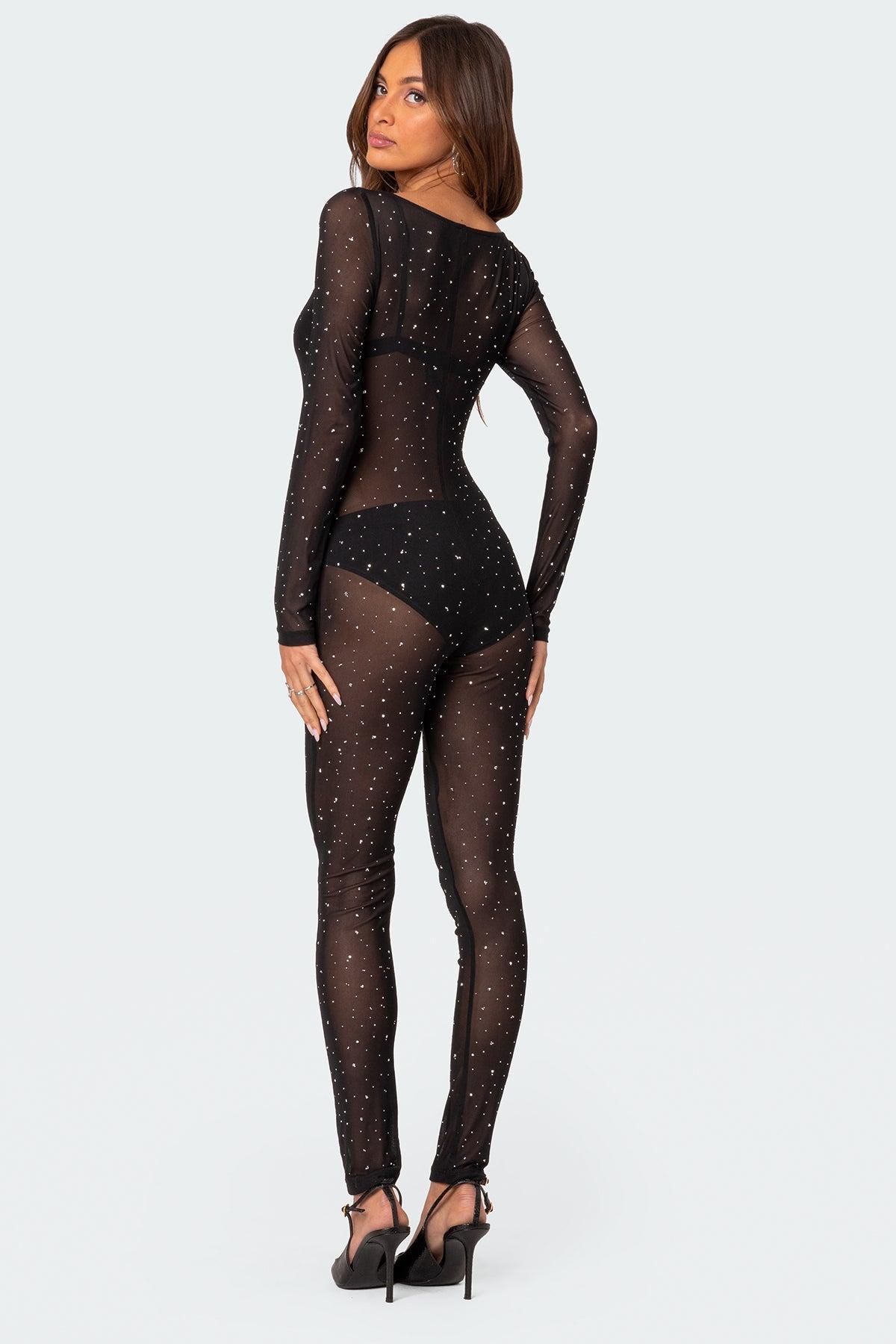 Kristine Sheer Mesh Rhinestone Jumpsuit Product Image