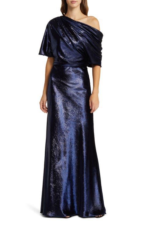 Womens Metallic Velvet Draped Gown Product Image