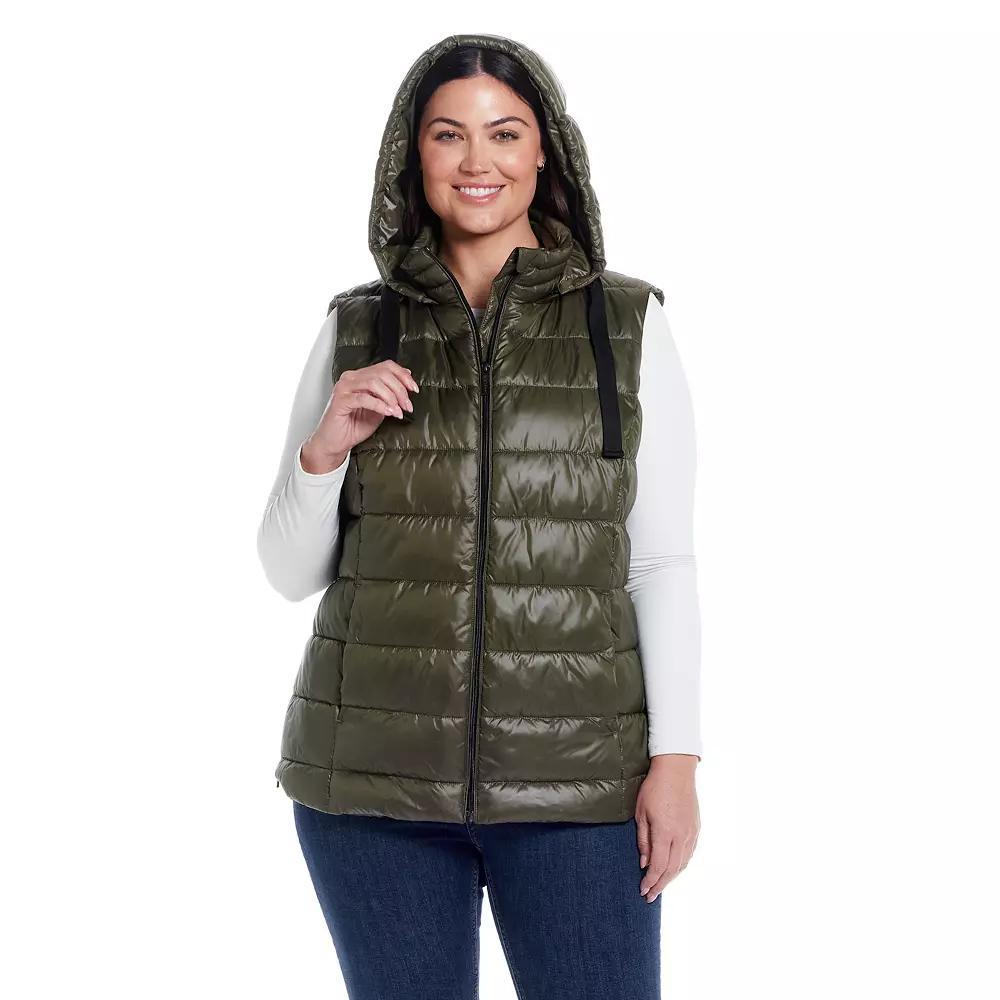Plus Size Weathercast Hooded Puffer Vest, Women's, Size: 2XL, Black Product Image