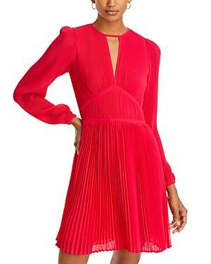 MICHAEL Michael Kors Solid Eco Poly Keyhole V-Neck Elastic Sleeve Cuff Fit  Flare Dress Product Image