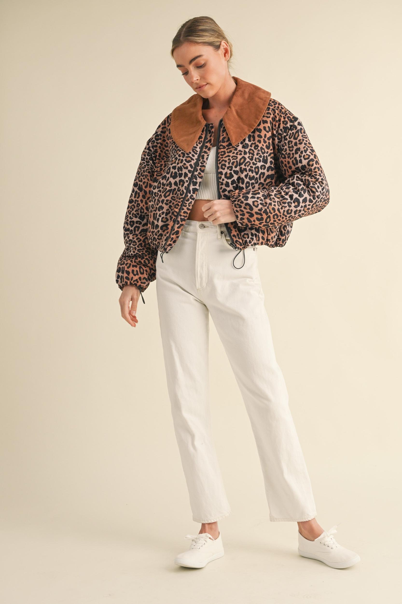 Leopard Printed Cute Collard Jacket Product Image