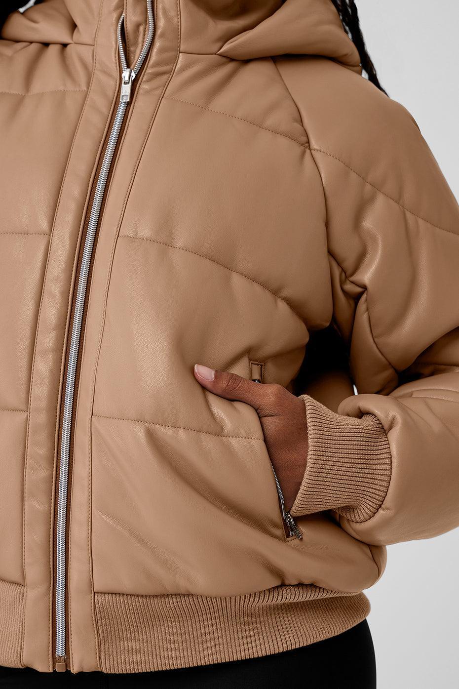 Alo Yoga | Faux Leather Boss Puffer Jacket Beige Product Image