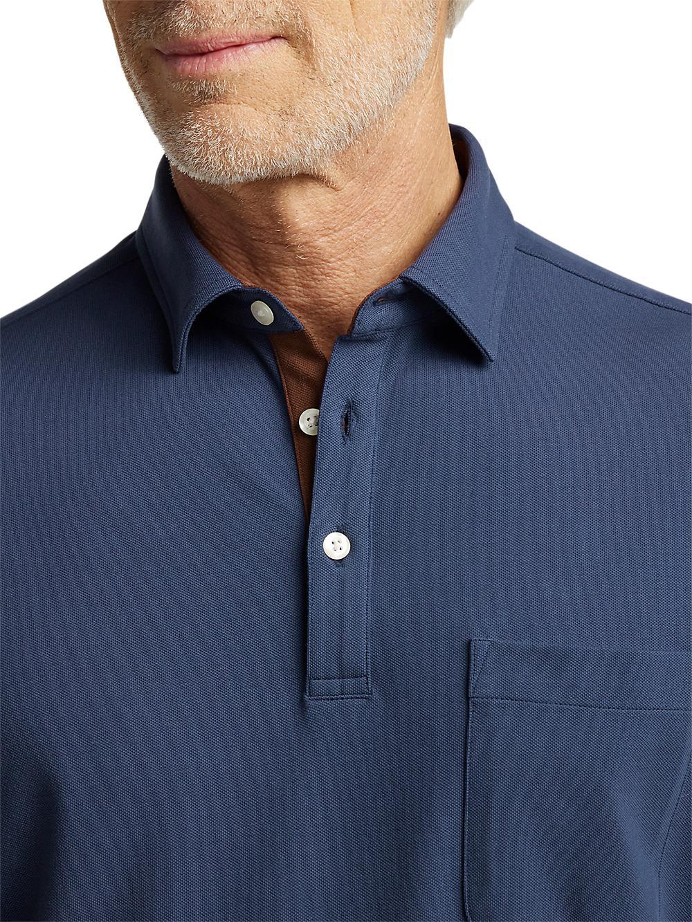 Cotton/Spandex Pique Three Button Polo - Navy Product Image