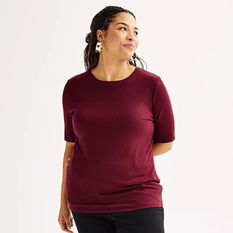 Plus Size Nine West Fitted Elbow Sleeve Top, Womens Maddie Purple Product Image