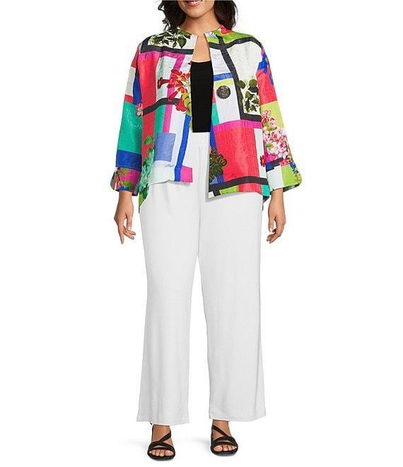 IC Collection Plus Color Block Floral Print Stand Collar Bracelet Sleeve Jacket Product Image