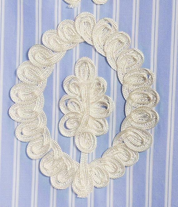 Calessa Petite Size Embroidered Patchwork Pinstripe Split V-Neck 3/4 Sleeve Tunic Product Image