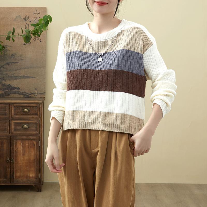 Crew Neck Color Block Sweater Product Image