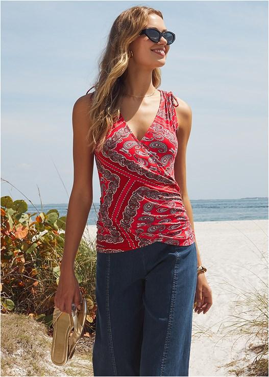 Tie Shoulder Surplice Tank Product Image