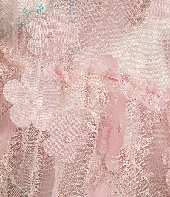 B. Darlin 3D Floral V-Neck Short Puff-Sleeve Bow Front Ruffle Dress Product Image