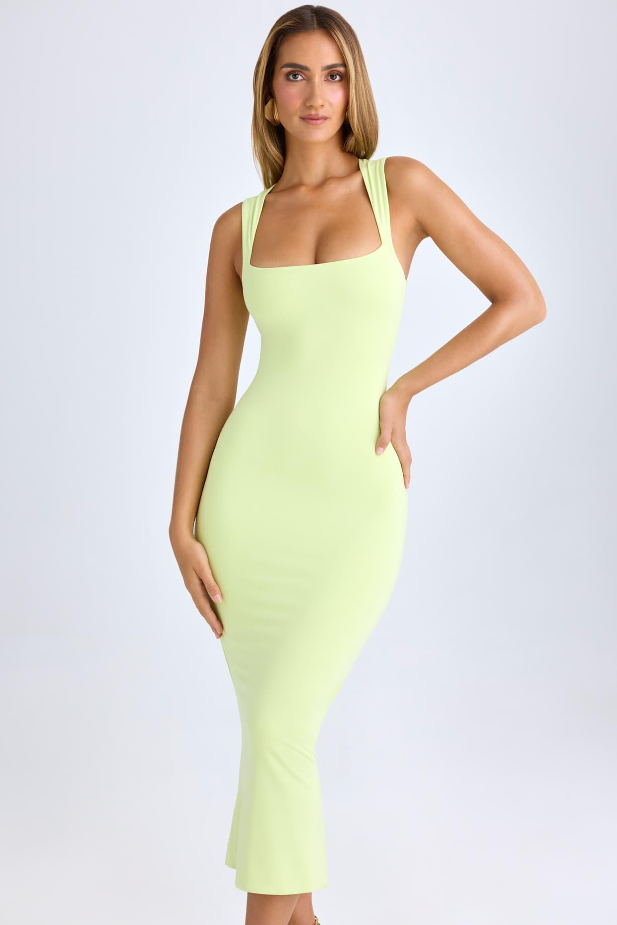 Square Neck Midi Dress in Matcha Green Product Image