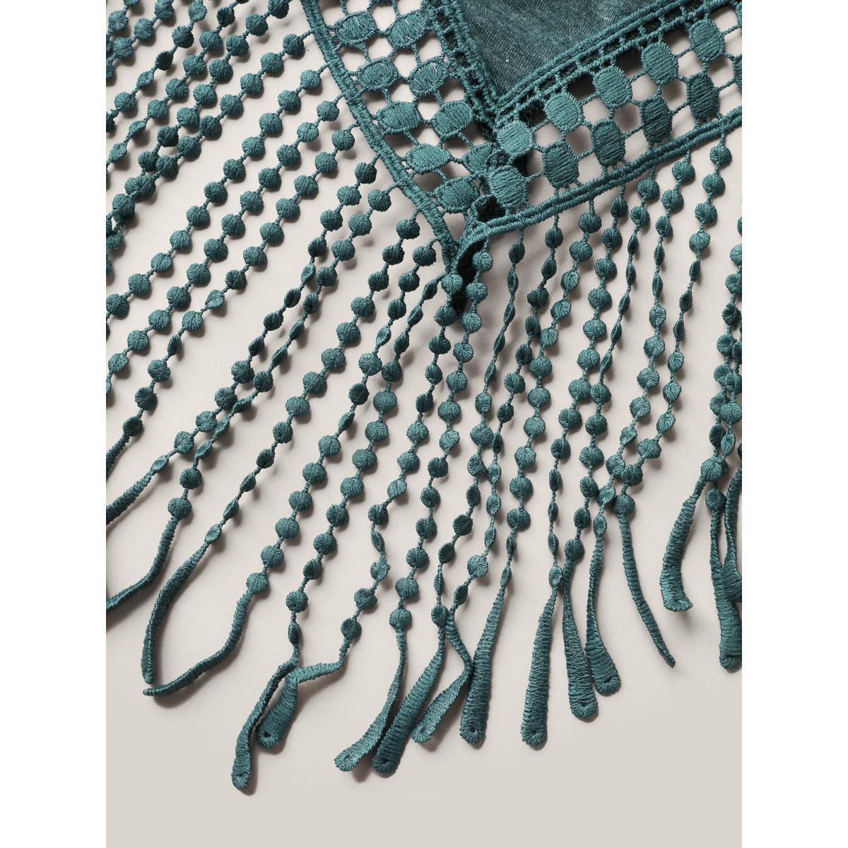 Plus Size Hi-Low Tassel Hem Stretchy Plain T-Shirt DarkGreen Women Elegant Tassels Round Neck Loose Everyday T-shirts BloomChic 14-16/1X Product Image