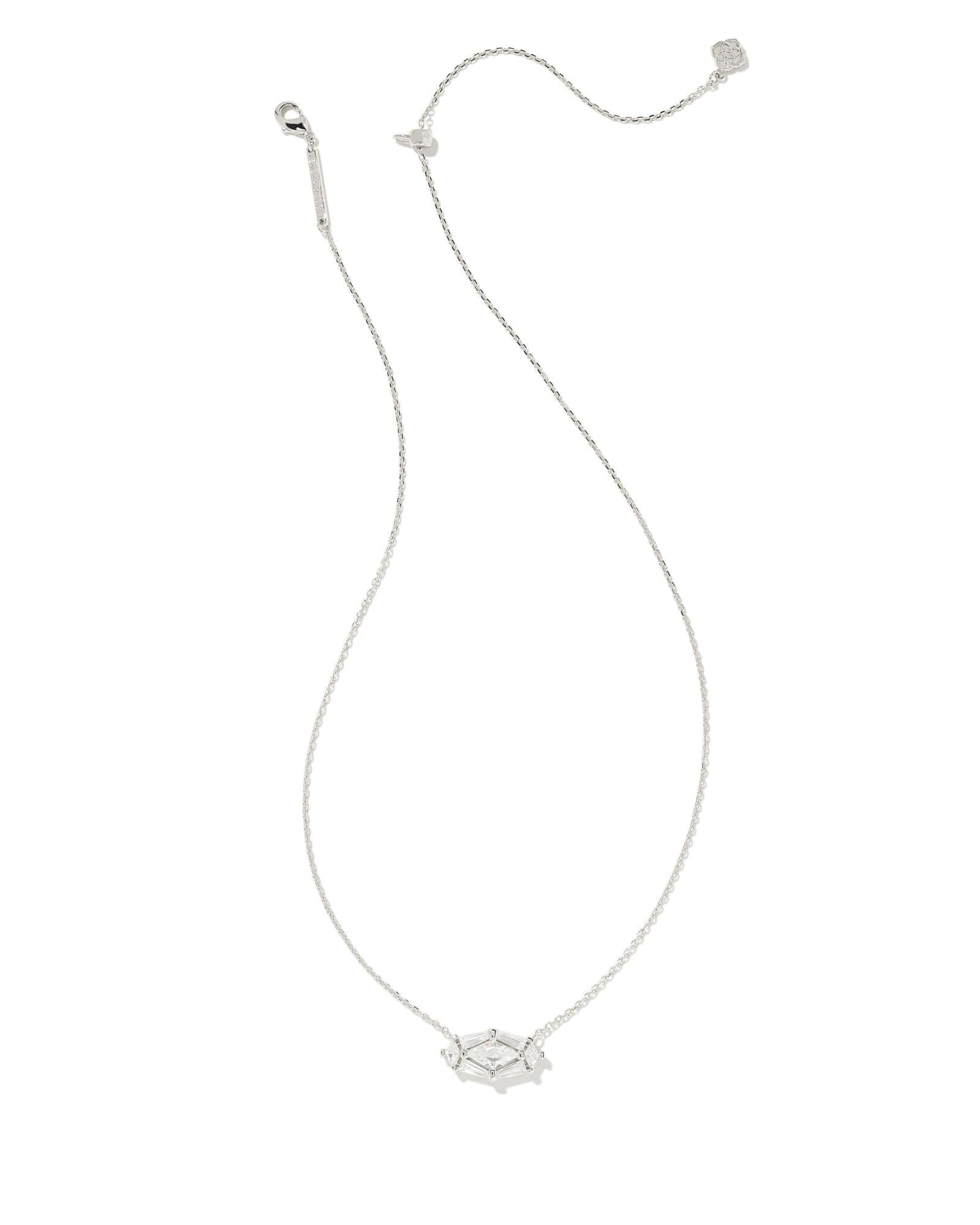 Lindy Rae Elisa Silver Short Pendant Necklace in White Crystal Product Image