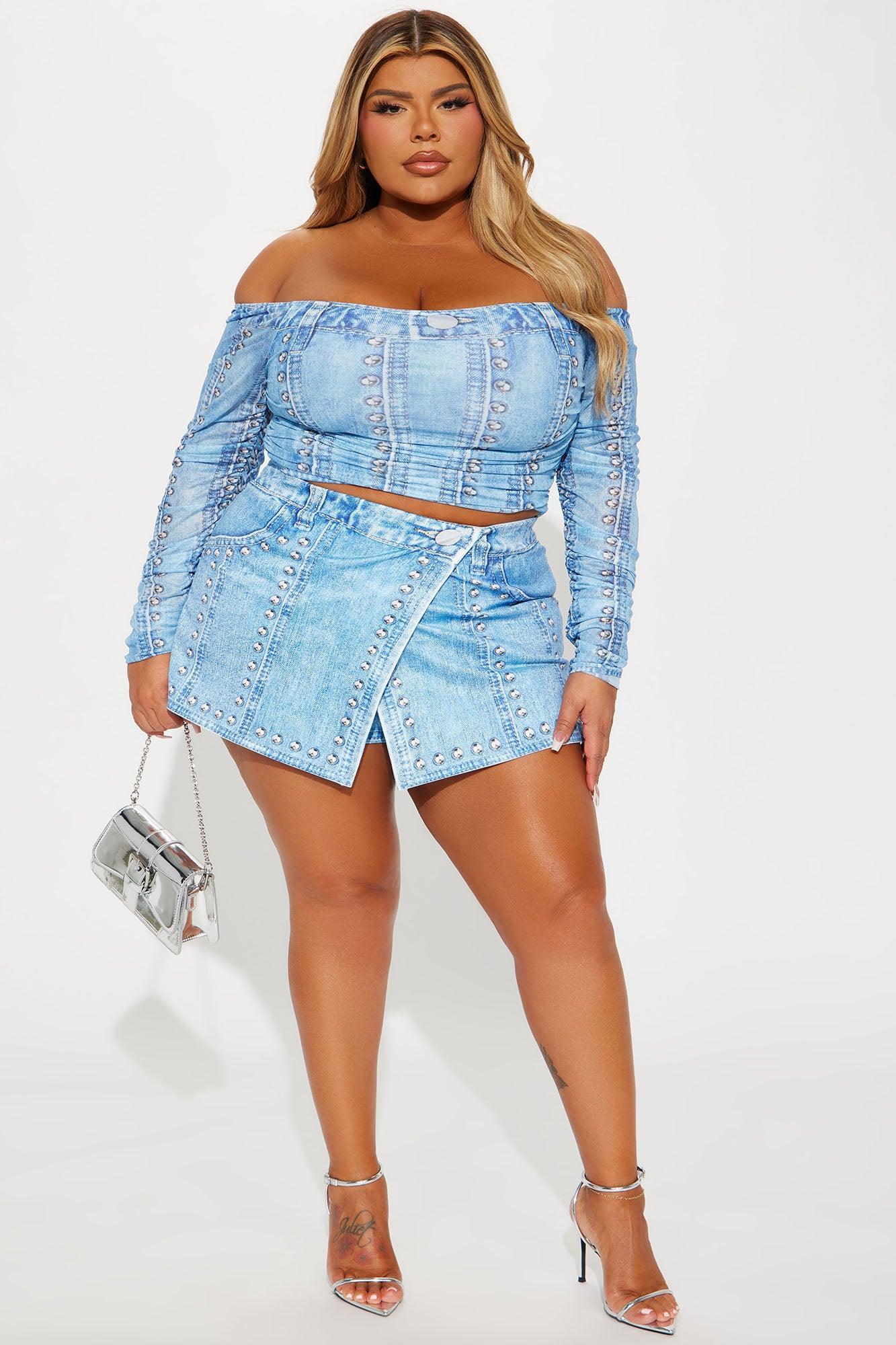 Unbothered Denim Print Skort Set - Blue Product Image