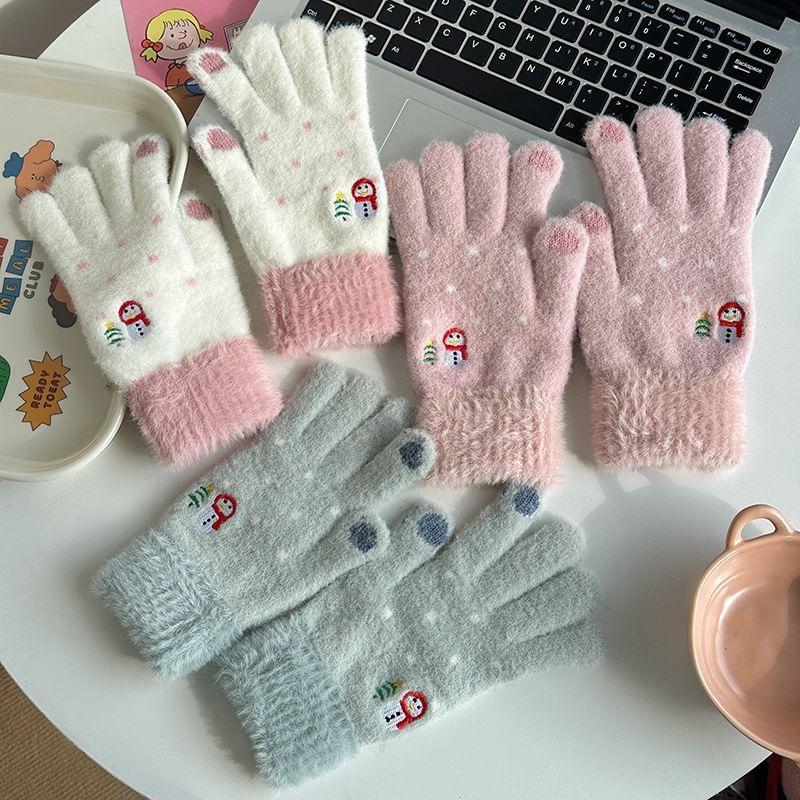 Snowman Embroidered Knit Gloves Product Image