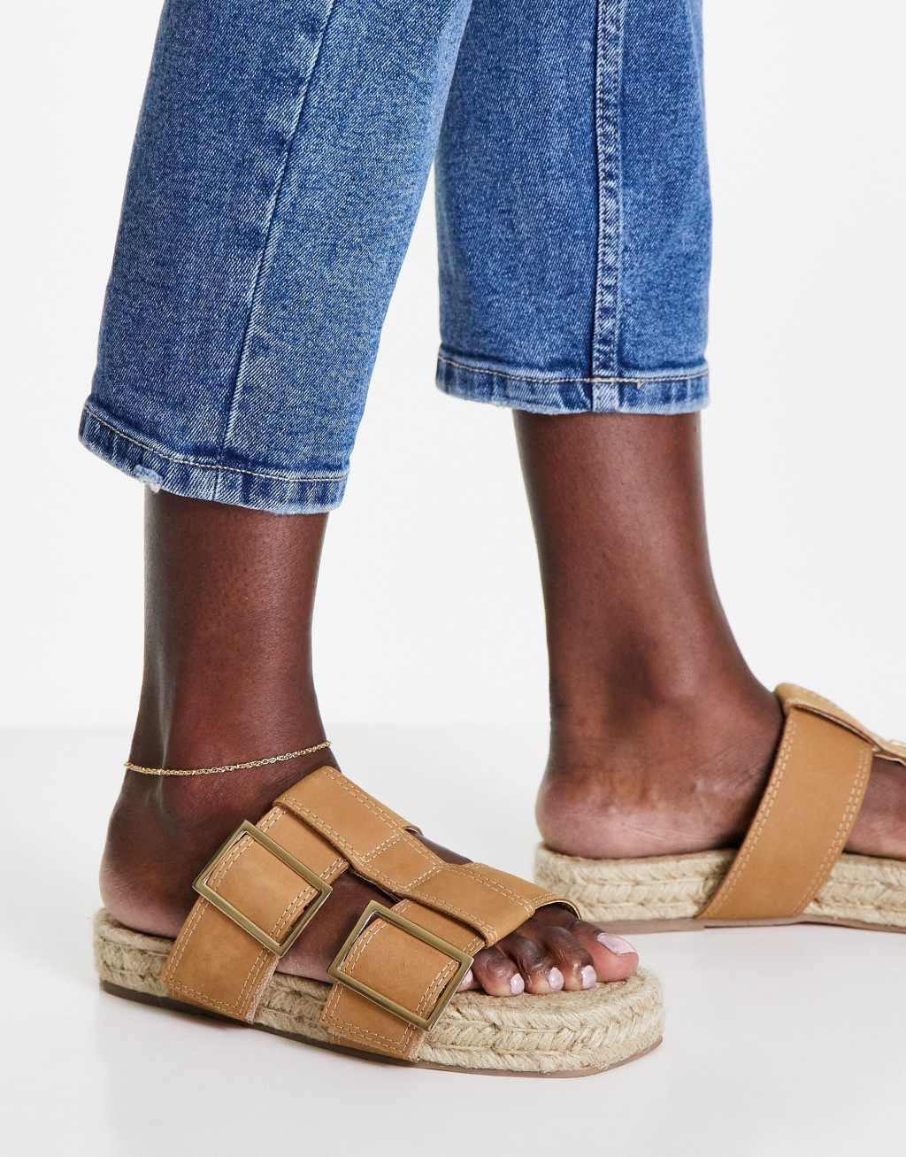 ASOS DESIGN Johanesburg premium leather espadrille mules in camel Product Image