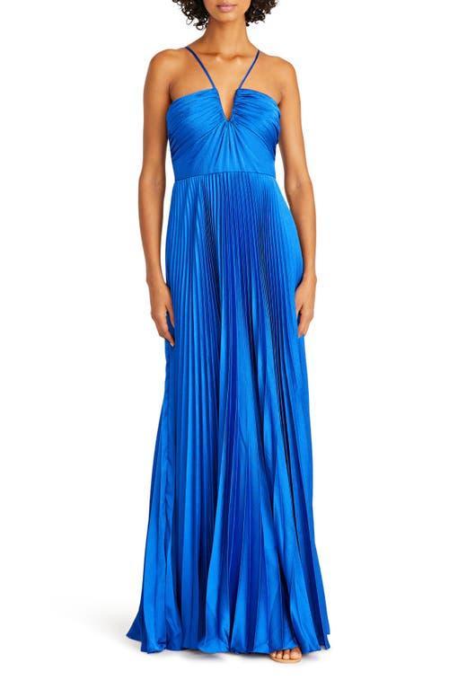 Womens Indigo Satin Pleated Gown Product Image