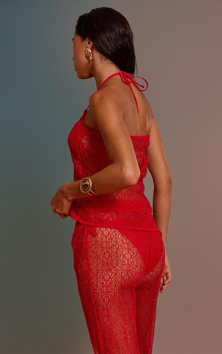 Red Textured Knit Longline Bandeau Product Image